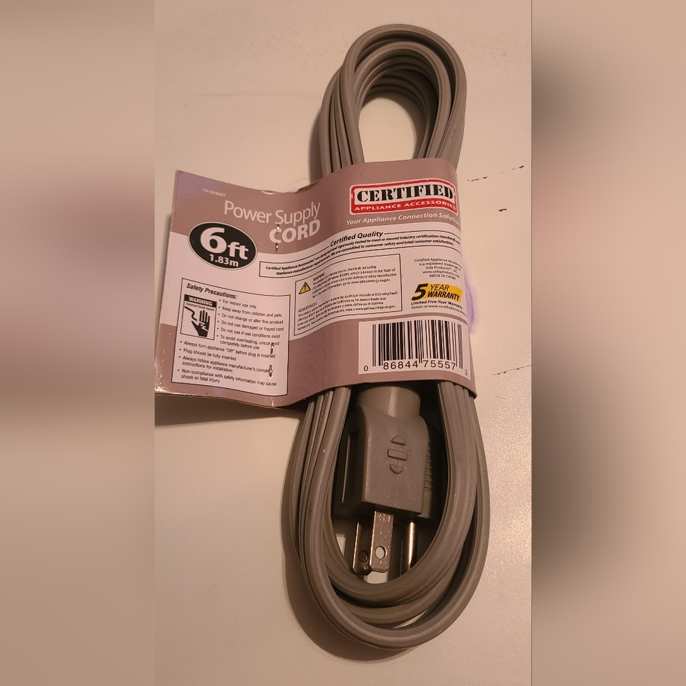 Certified Appliance Accessories 15-Amp Straight-Plug Appliance Power Cord, 6ft